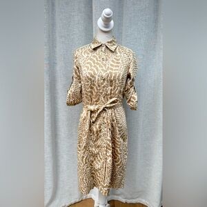 St.John Sport tan cream animal print button down shirt dress